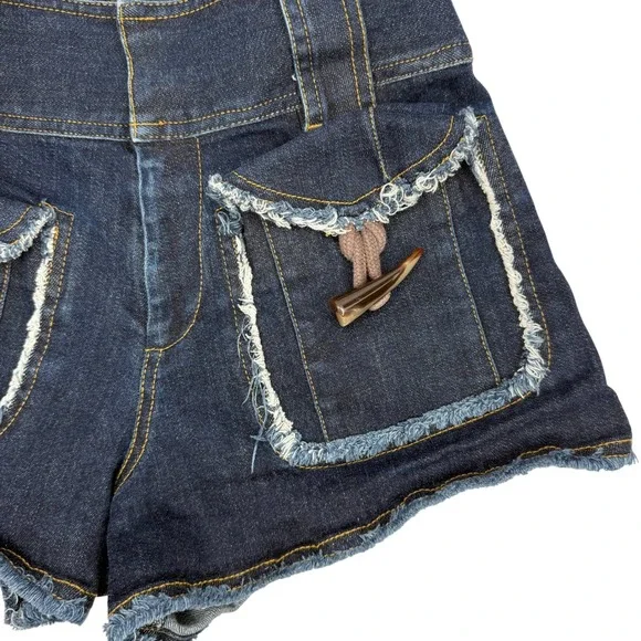 Derek Lam 10 Crosby Denim Shorts Women 0 Blue Toggle Pocket Frayed Hem High Rise - Picture 9 of 10